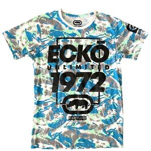 Ecko Unltd. 1972 Graphic T-Shirt – Medium – Blue/Gray Camo – Streetwear